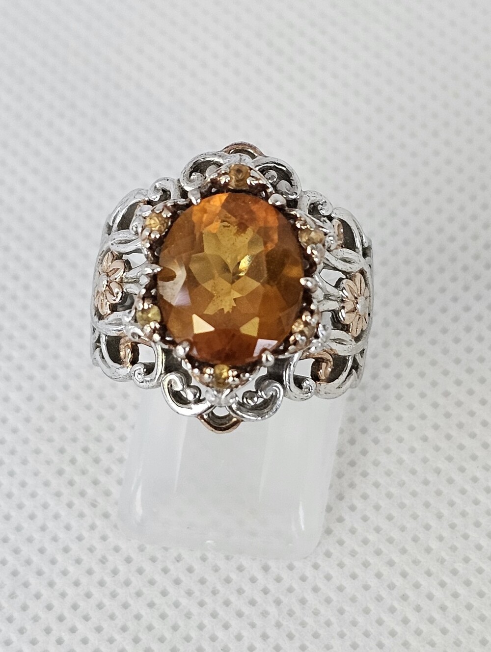 Gems En Vogue Citrine Palladium Sterling Silver 18k Rose Gold Ring Size 7!